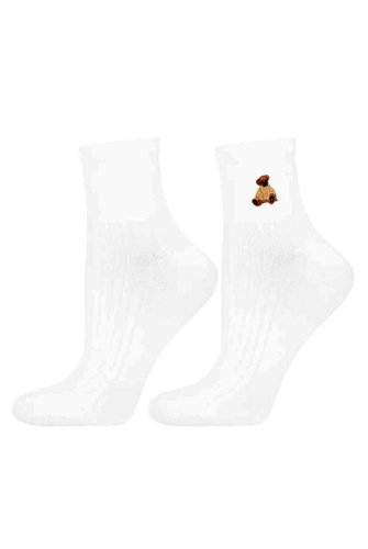 Damen-Socken Moraj CSL200-136 aus Baumwolle, gerippt mit Stickerei, ecru