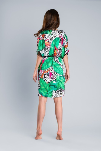 DORITA Damen Satin Bademantel Italienische Mode- print/grün