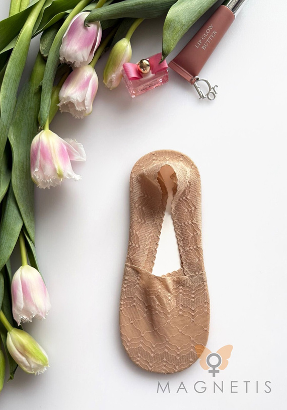 Damen Ballerina-Socken Magnetis GC-251144 Spitze mit Silikon – unsichtbare Füßlinge beige