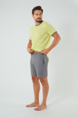 Nikodem Herren Kurzarm-Pyjama, Shorts Italienische Mode - lindgrün