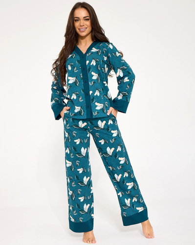 Damen-Pyjama Cornette 514/509 Virginia Blau 100% Baumwolle mit Knöpfen