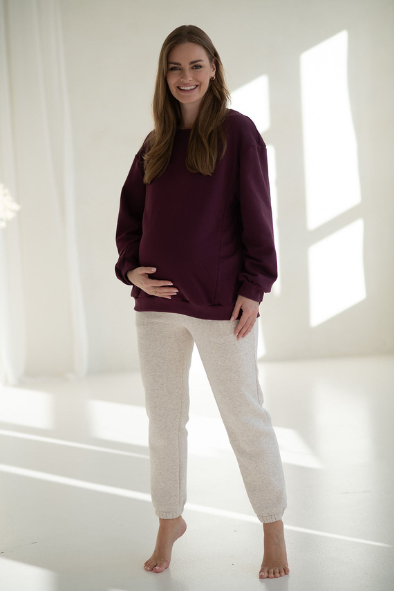 Milk It Easy! Mauve Wine Milk&Love Umstands- und Still-Sweatshirt – Oversized, verdeckte Reißverschlüsse, Öko-Tex Baumwolljersey