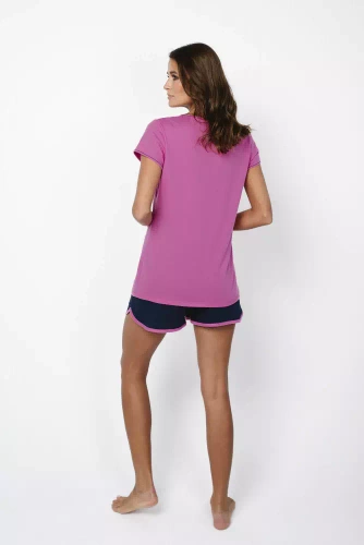 Ontega Damen Kurzarm-Pyjamas, Shorts Italian Fashion- amaranth/ dunkelblau