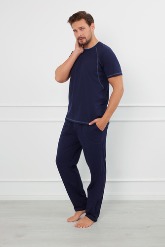 Salomon Herren Schlafanzug mit kurzen Ärmeln, lange Hose Italian Fashion - navy blau/blau