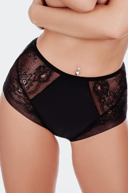 FUNNY DAY Fiamma Damen-Slip hoher Bund Mikrofaser Spitze Komfort schwarz