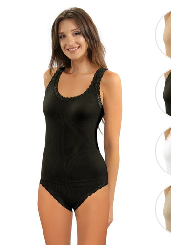 Damen Top Sesto Senso 6109 Spitze nahtlos elastisch bequem black