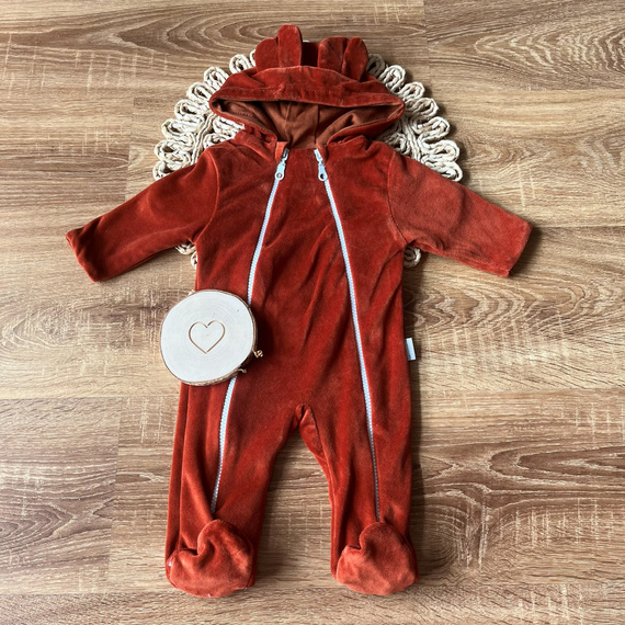 Mamatti VELVET KB005 Baby-Overall zweilagig Baumwolle Kapuze Öhrchen Zimtfarben