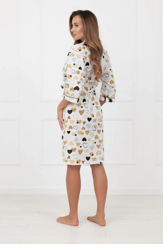 Damen Bademantel Soreno Italian Fashion – Baumwolle, 3/4-Arm, Bindegürtel