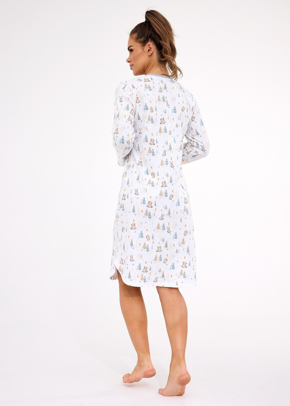 Damen-Nachthemd 777/436 Cornette Fox 3 ecru – Baumwolle, Druckknöpfe, bequemer Schnitt