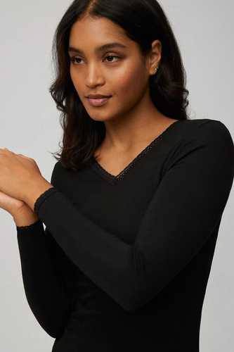Damen-Thermo-T-Shirt Ysabel Mora 70018 Negro – warm, atmungsaktiv, mit Spitze und langen Ärmeln