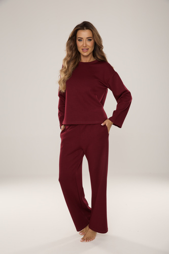886 Butter Damen-Trainingsanzug von De Lafense - Homewear aus 'Butter'-Strick, bordeauxrot