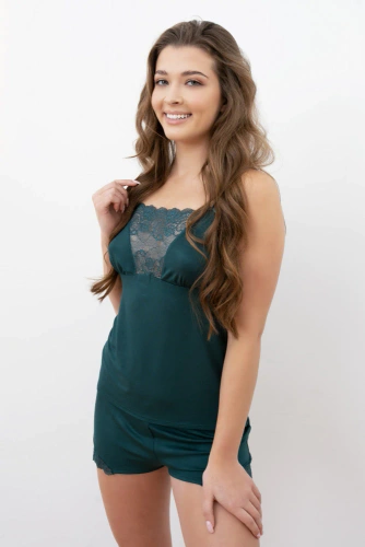 Intrigue Damen Schlafanzug mit schmalen Trägern, kurze Shorts Italian Fashion- zelona