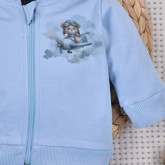 NINI Baby Bear Pilot Baby Sweatshirt aus Bio-Baumwolle mit Reißverschluss ABN-5751/BLE