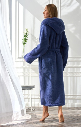 2556 Heaven L&L langer Damenbademantel mit Kapuze – Marineblau