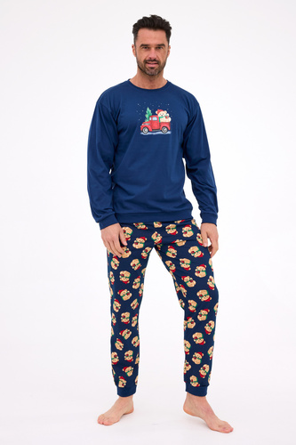 115/290 Teddy 2 Cornette Herrenpyjama – Weihnachten, Marineblau, Baumwolle, Langarm