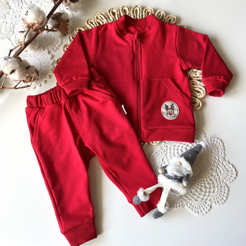 Mamatti DR05 Merry Christmas-Trainingsanzug-Set – Rot, Sweatshirt mit Reißverschluss + Hose