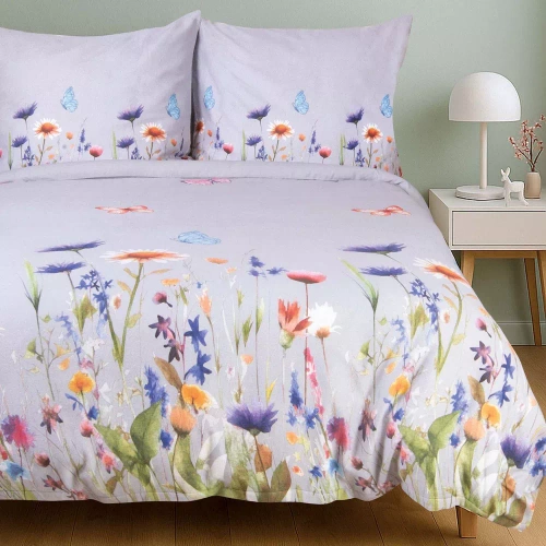 31512/2 Flannellove Darymex graue Flanell-Bettwäsche, Blumen – Set, 100 % Baumwolle, warm und weich