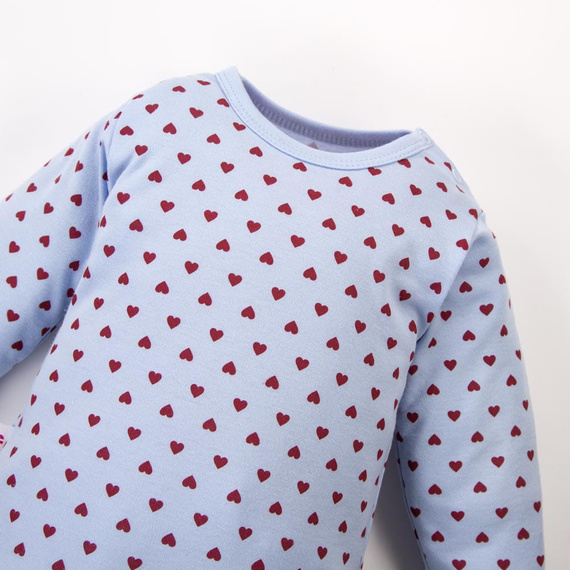 Babybody Love Eevi blau mit Herzen 100% Baumwolle komplett zum Öffnen