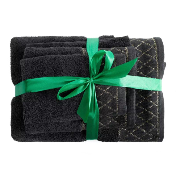 Eurofirany Handtücher Set 3 tlg weich saugstark elegante Handtücher Layla black
