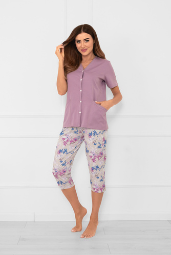 Zafra Damen Schlafanzug kurzarm, 3/4 Hose Italian Fashion - heather/print