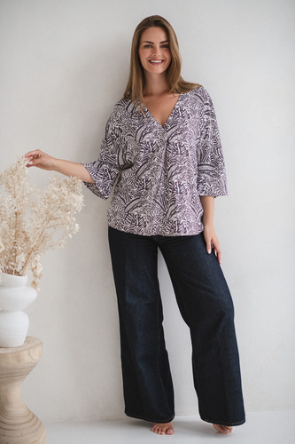 Bahama Mama Milk&Love Umstands-Stillbluse mit tropischem Print – Viskose, 3/4-Ärmel, Übergröße