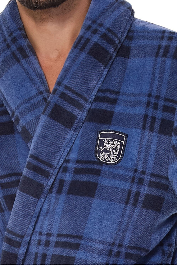 2456 BJ L&L Marineblauer Herrenbademantel – weich, kariert mit Kragen