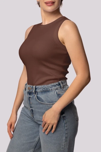 Ribben Tank Top Mona Damen ärmelloses T-Shirt, Schokolade