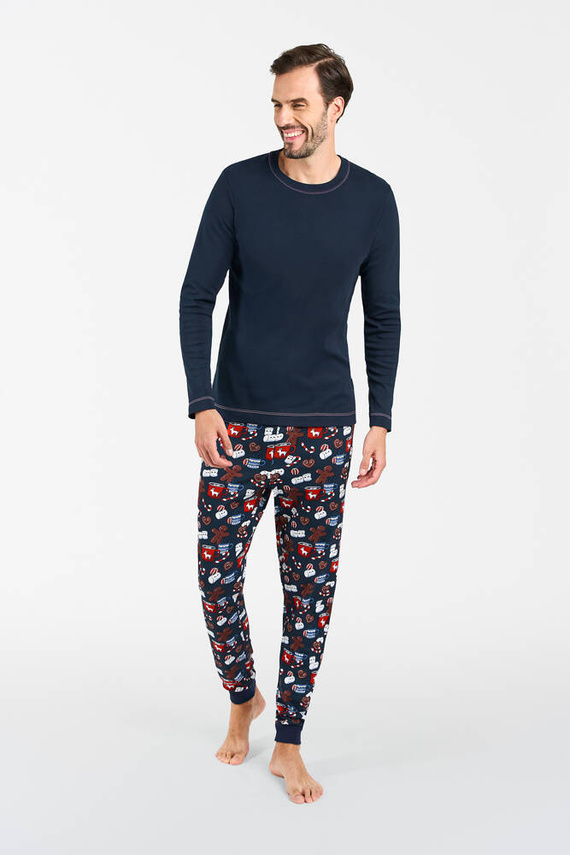 Rojas Herren Schlafanzug mit langen Ärmeln, lange Hose Italian Fashion - navy blau/print