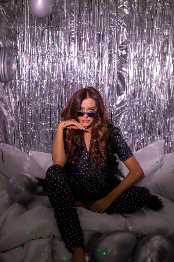 Ria Damen Schlafanzug kurzarm, lange Hose Italian Fashion - Druck