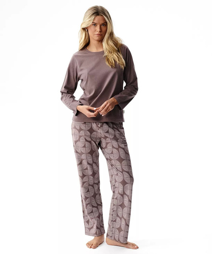 Atlantic NLP-522 Damen Schlafanzug Lang 100% Baumwolle Gemusterte Hose Braun