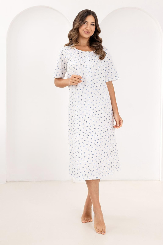 Nachtkleid 019 Regina – lang, aus Baumwolle, mit Knopfleiste | Eleganz und Komfort