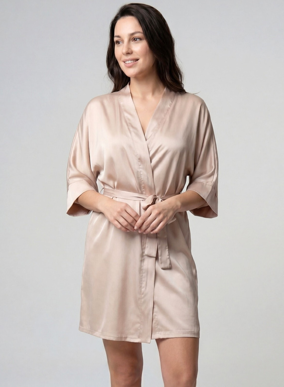 Unikat Beja Satin-Bademantel beige leicht elegant komfortabel