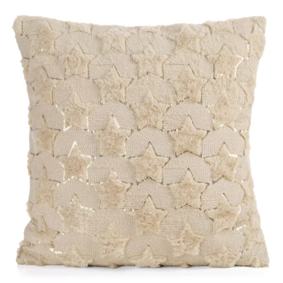 CHP308 Eurofirany Weihnachtskissenbezug 45x45 mit 3D-Pailletten Sternen beige