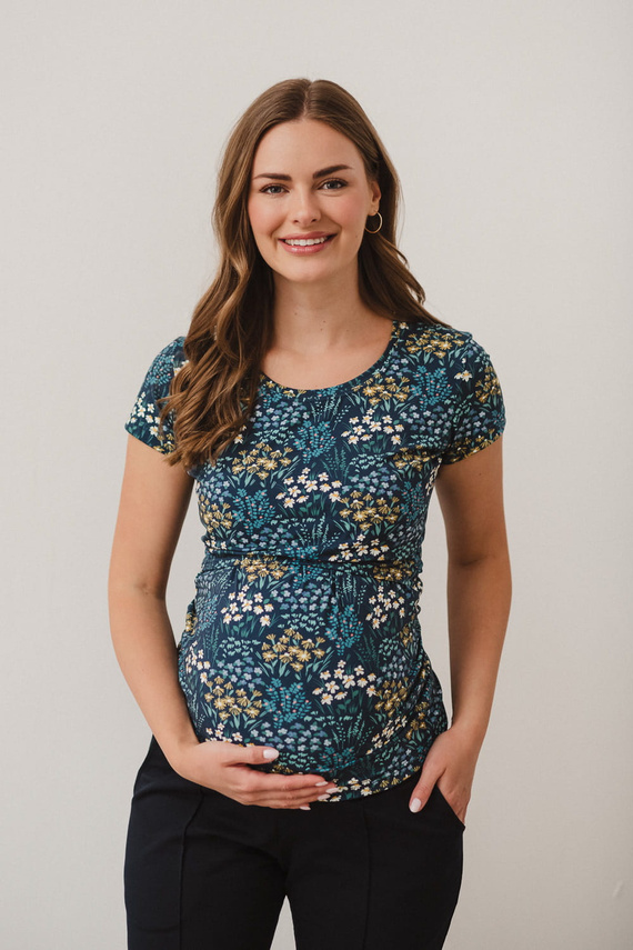 Milk Shirt Still- und Umstandsbluse mit kurzen Ärmeln Milk&Love Wiese auf Marineblau