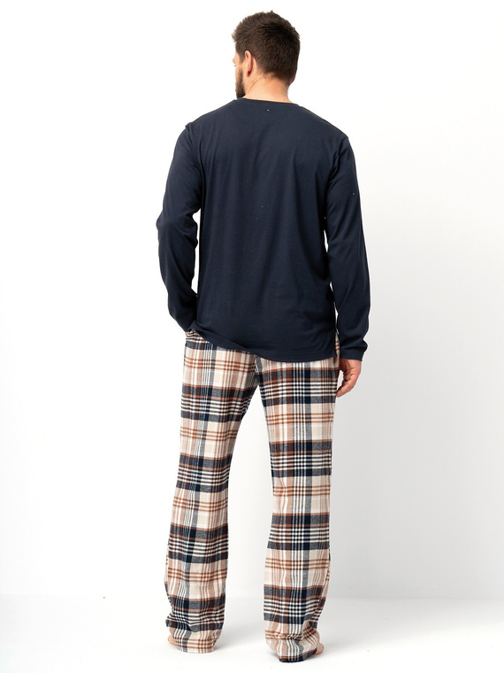 MNS 444 Key Herrenpyjama, Schwarz – Baumwolle, lange Ärmel und glatte Hose