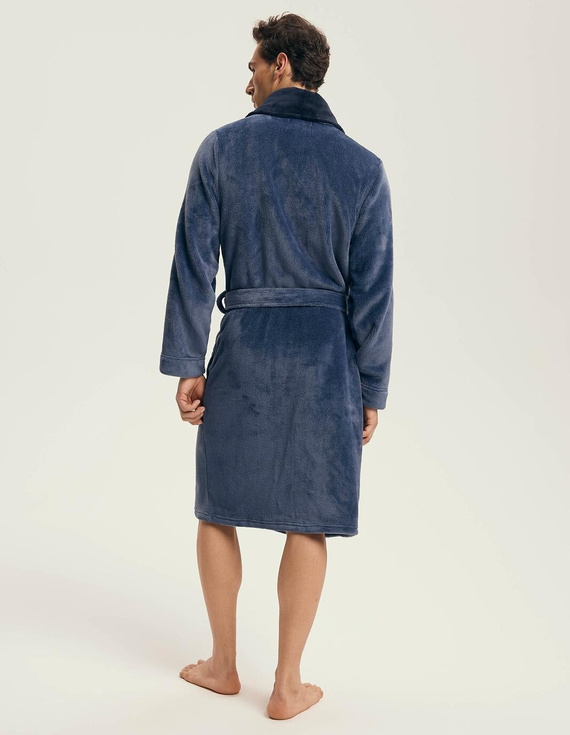 Henderson 43375 Nantes marineblauer Herrenbademantel – Schalkragen, Rippstruktur, elegantes Design