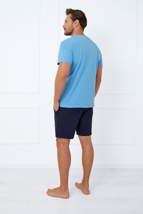 Port Herren Kurzarm-Pyjama, Shorts Italian Fashion - blau 
