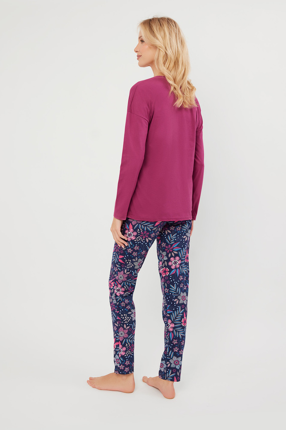 Folk Damen Schlafanzug langarm, lange Hose Italian Fashion - brombeer/print