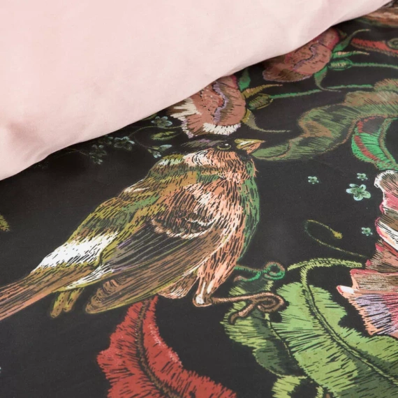 Frühling 21 Blumen Satinbettwäsche Eurovorhänge schwarz/grün