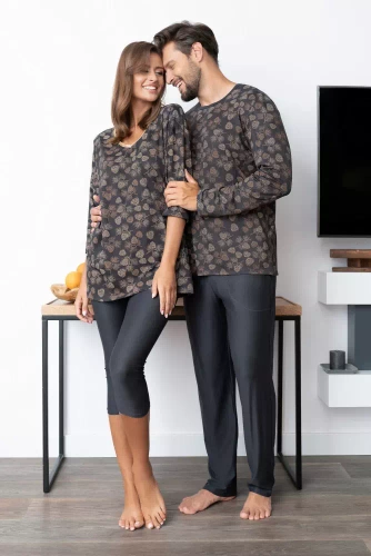 Pinus Herren Schlafanzug mit langen Ärmeln, lange Hose Italian Fashion- print/graphite