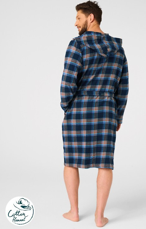 MGL 431 Key Jeans Herrenbademantel – kariert, weich, Schalkragen