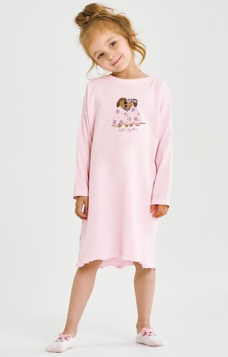 3509 Jasmina Taro rosa – Mädchen-Nachthemd aus Baumwolle mit Aufdruck