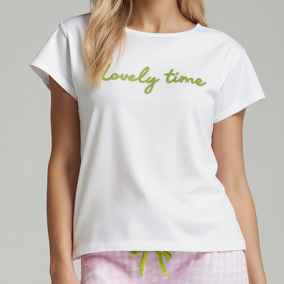 Dana Sorbetto Damen-Pyjama, Rosa – 100 % Baumwolle, kurze Ärmel, karierte Hose, Set