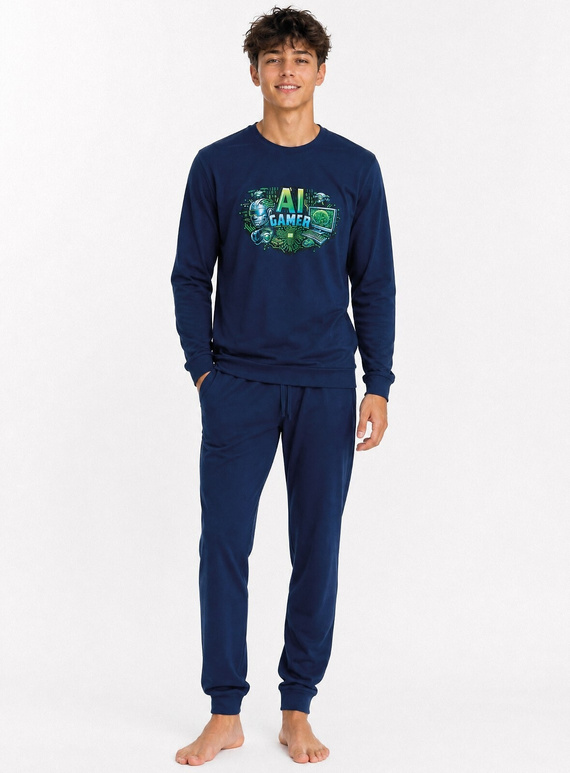 Jugend-Pyjama Cornette F&Y 998/61 AI Dunkelblau 100% Baumwolle Lang