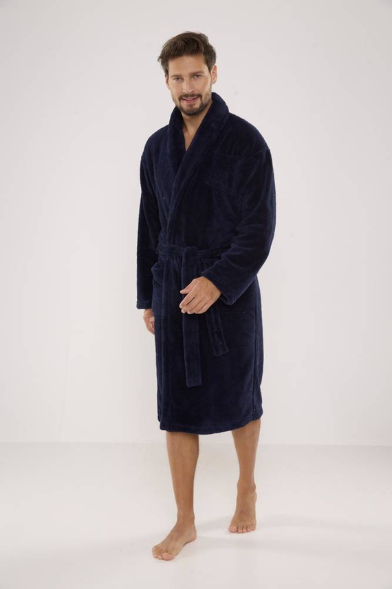 811 De Lafense Herren Plüsch-Bademantel - marineblau