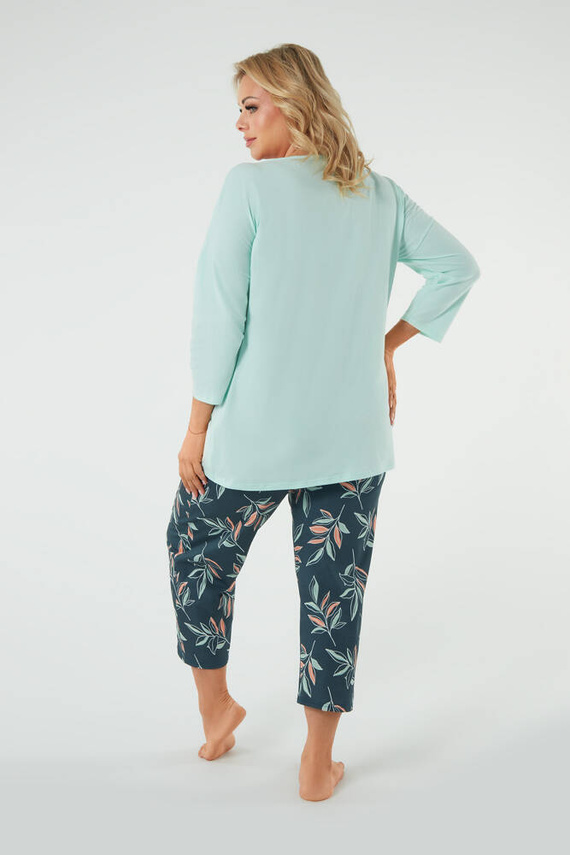 Julietta Damen Schlafanzug 3/4 Ärmel, 7/8 Hose Italienische Mode - Pistazie/Druck