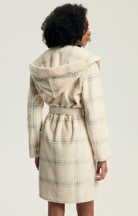 43596 Danna Damen-Bademantel Henderson weiß – mit Kapuze, Karomuster