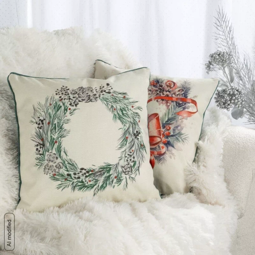 CHP345 Eurofirany Weihnachtskissenbezug 45x45 Samt mit Druck und Paspelierung