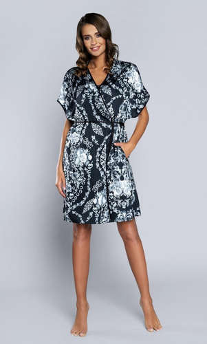 Silver Women's Short Sleeve Robe Satin Italian Fashion - navy blau 