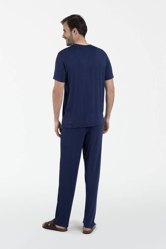 Akord Herren Schlafanzug mit kurzen Ärmeln, lange Hose Italienische Mode - navy blau